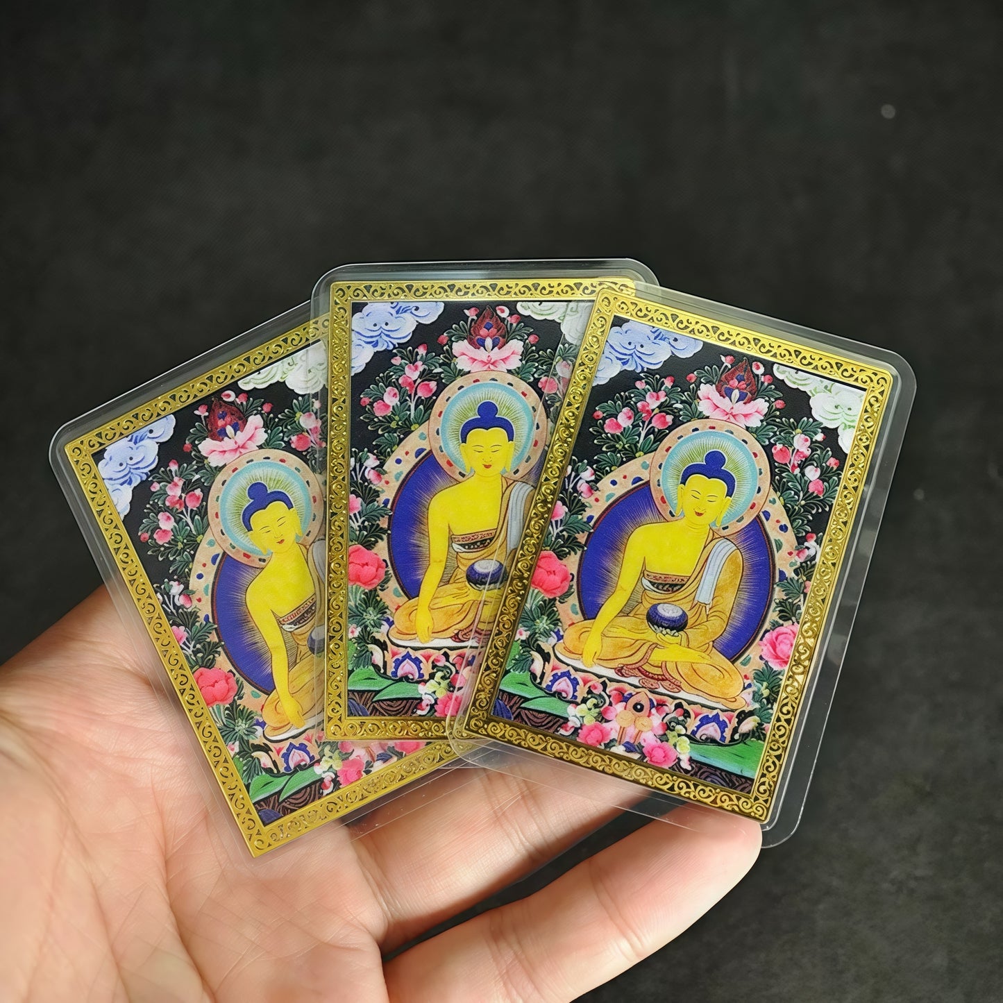 Shakyamuni Buddha Painted Gold-Plated Copper Amulet - Various Styles for Blessings and Protection